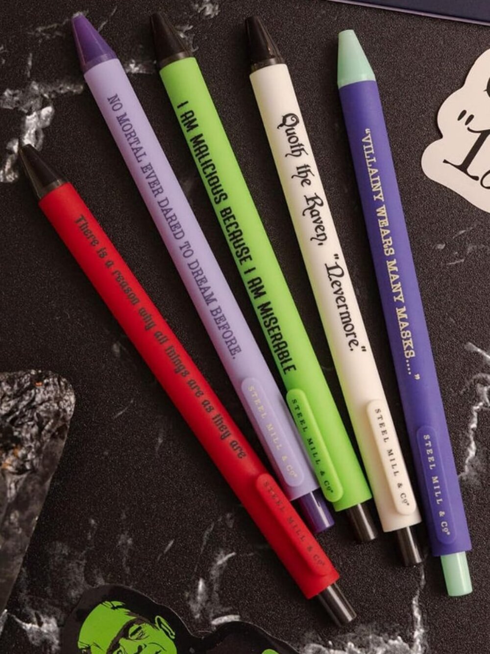 Steel Mill & Co. Gel Pen Set of 5, Gothic Book Titles
